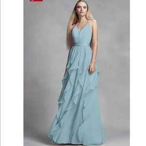 CHIFFON BRIDESMAID DRESS WITH CASCADING SKIRT